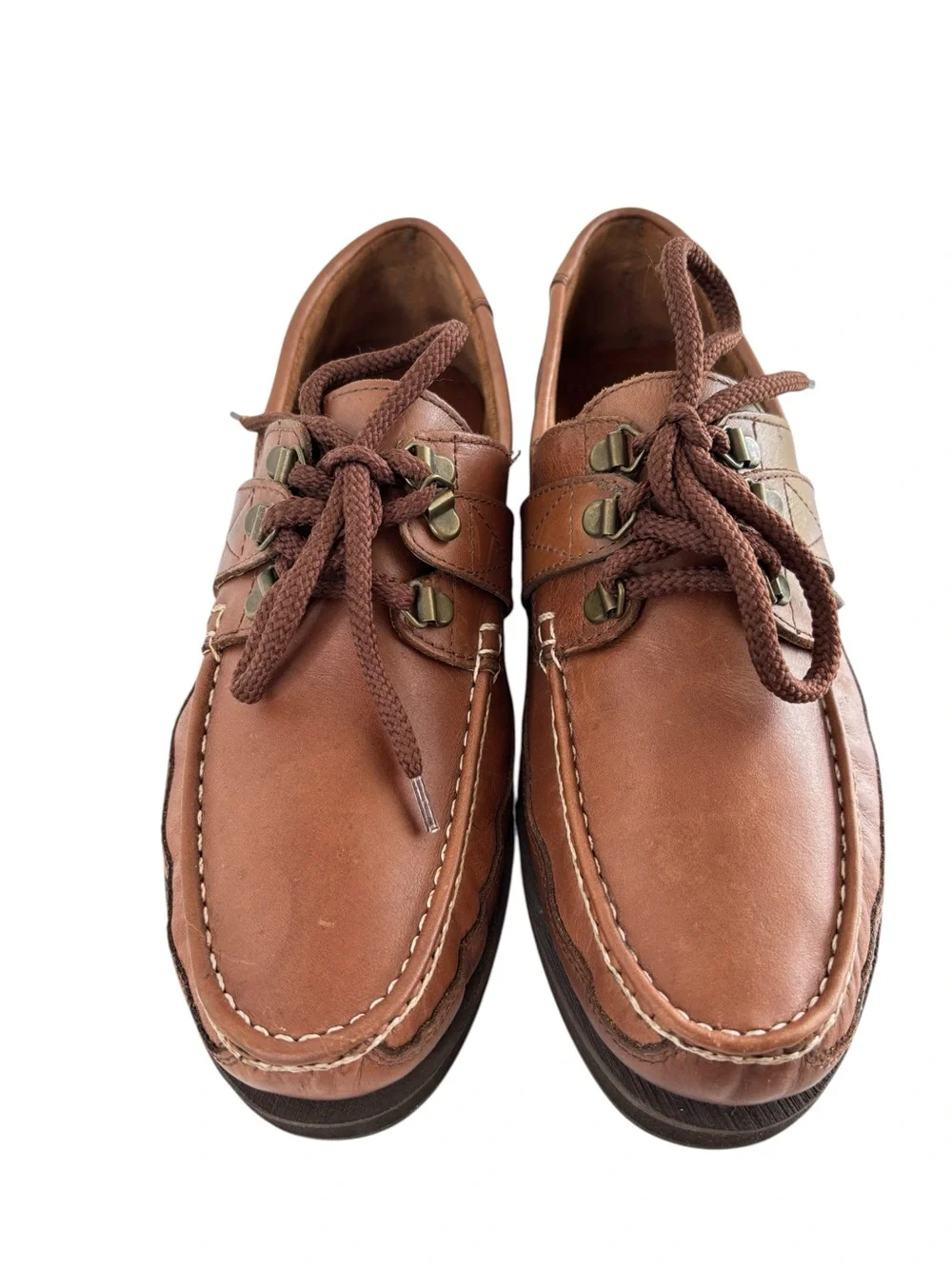 Wrangler Brown Leather Boat Shoes Mens 9.5 M Rugged Sole Crafted in Brazil NEW!